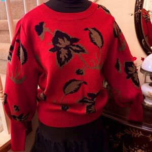 Floral Red Elegant Sweater